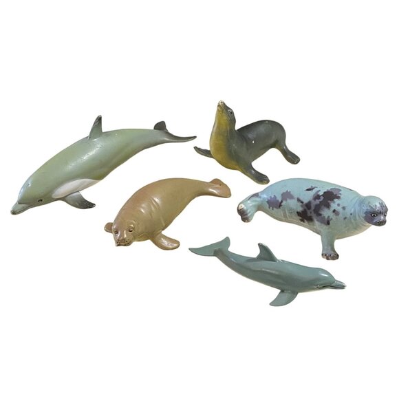 Unbranded Other - Vintage Animal Sea Creature Lot of 5 Figures Manatee Sea Lion Seal Dolphin PVC